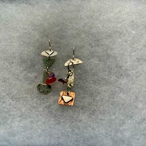 Handmade artisan silver, natural stone and copper earrings.